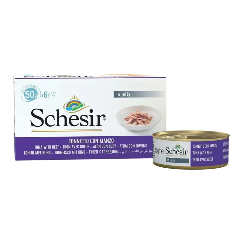 Cibo umido per gatti Schesir Tonno con manzo 6x50 g Voordeelprijs