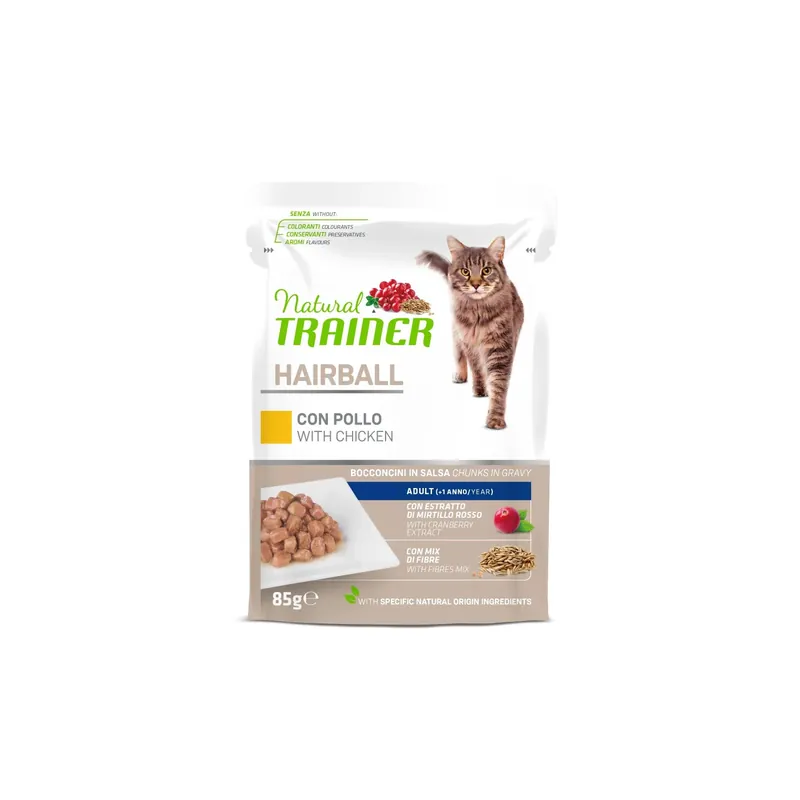 Gratis Retour Cibo umido per gatti Natural Trainer cat hairball pollo 85 g