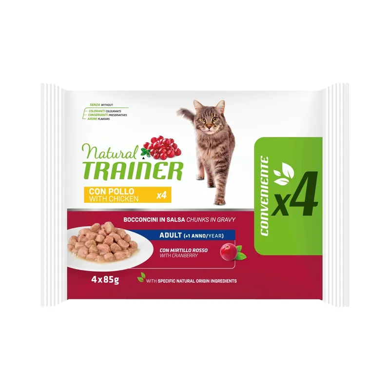 Cibo umido per gatti Natural Trainer cat adulto pollo flowpack 4x85 g Premium