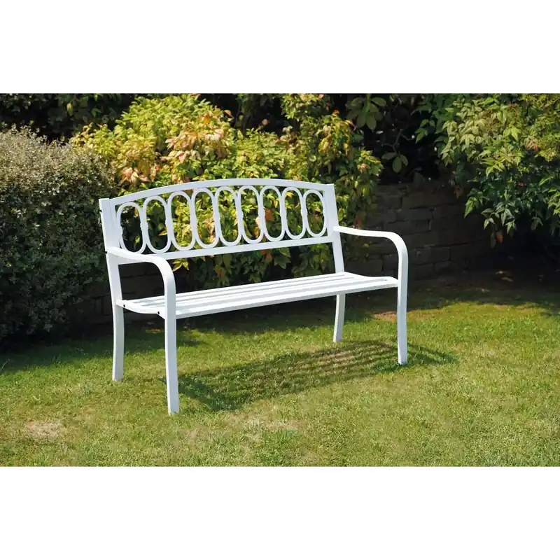Panchina in ferro e ghisa 150x67xH76 cm 2 posti bianco Tijdelijk Beschikbaar