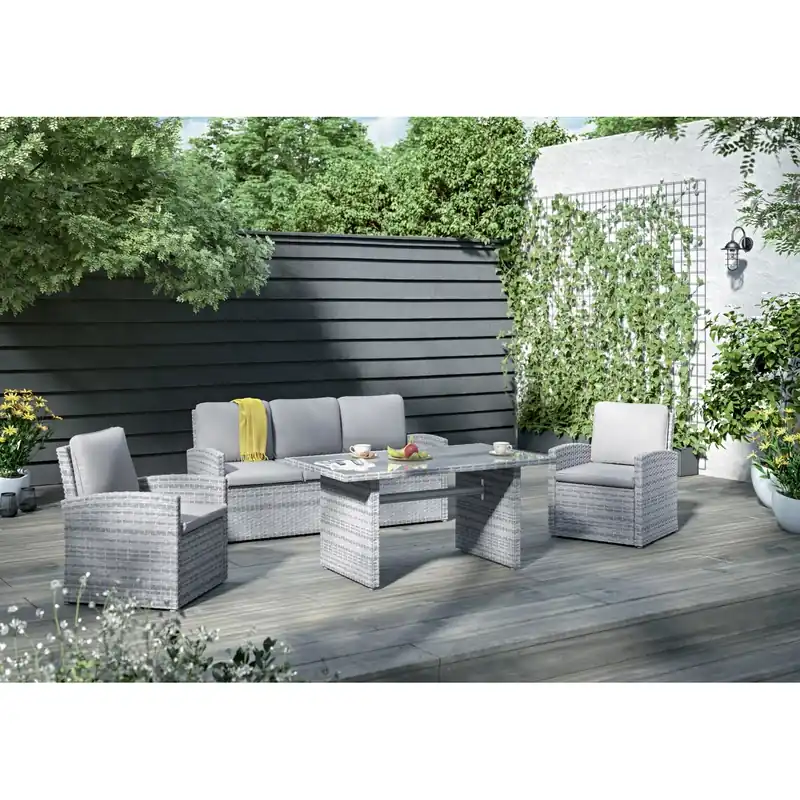 Koopje Salotto da giardino Harrold in acciaio e rattan grigio 5 posti