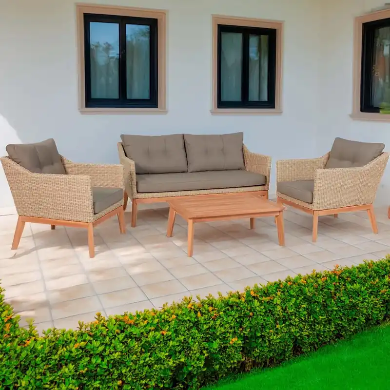 Weekendaanbieding Salotto da giardino Nanaimo in vimini beige 4 posti
