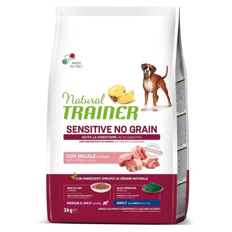 Premium Cibo secco per cani Natural Trainer no grain adulto maiale 3 kg