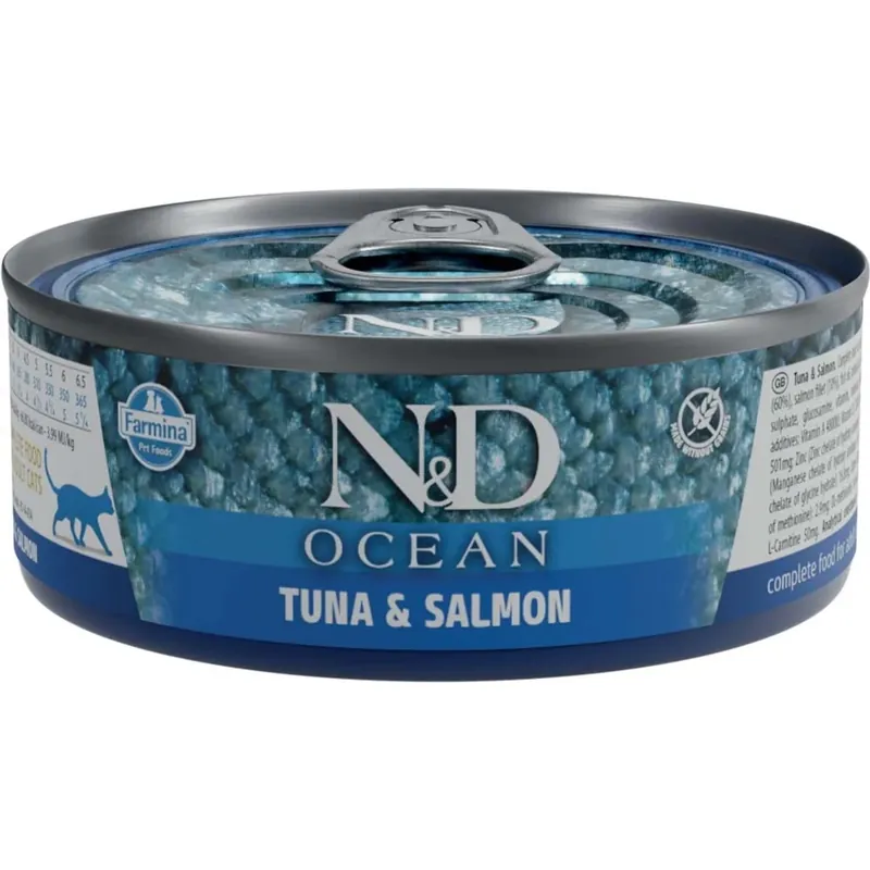 Cibo umido per gatti N&D tonno e salmone lattina 70 g Premium