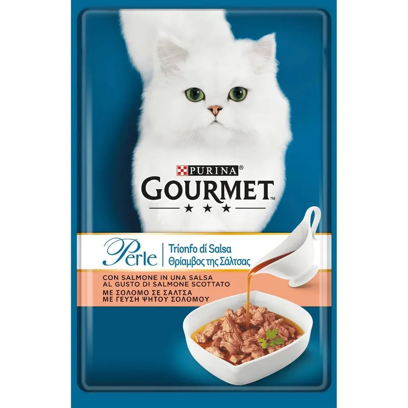 Lage Prijs Salmone con Trionfo di salsa per gatto Purina Gourmet Perle