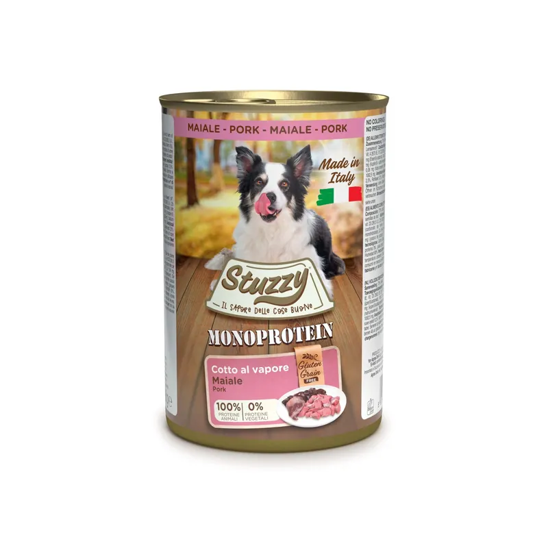 Betaalbaar Cibo umido per cani Stuzzy Monoprotein Maiale Fresco lattina 400 g