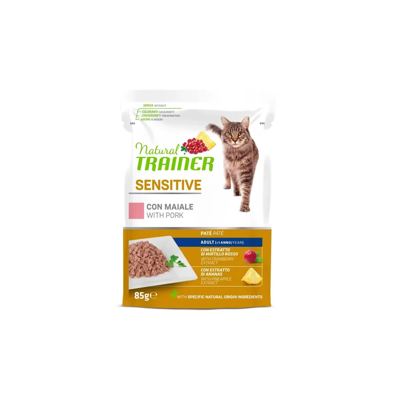 Actieprijs Cibo umido per gatti Natural Trainer sensitive maiale 85 g