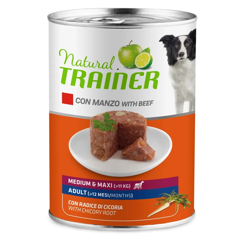 Lage Prijs Cibo umido per cani Natural Trainer medium&maxi adult manzo lattina