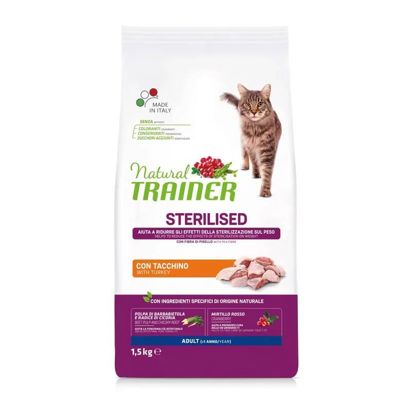 Cibo secco per gatti Natural Trainer tacchino&fibra di pisello 1,5 kg Koop Online