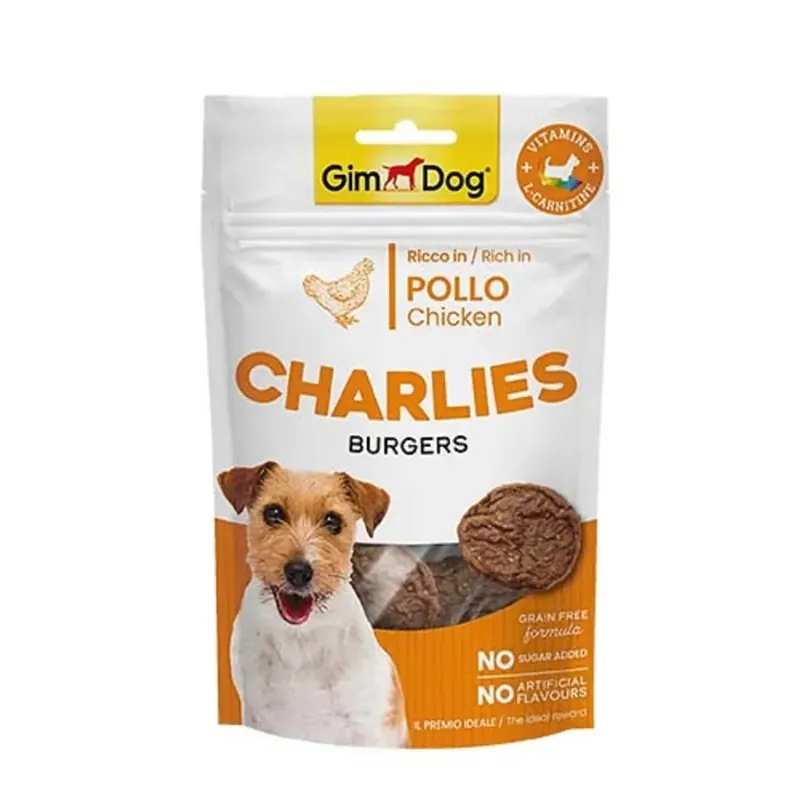 Weekendaanbieding Snack per cani GimDog CHARLIES Burgers Pollo 70 g