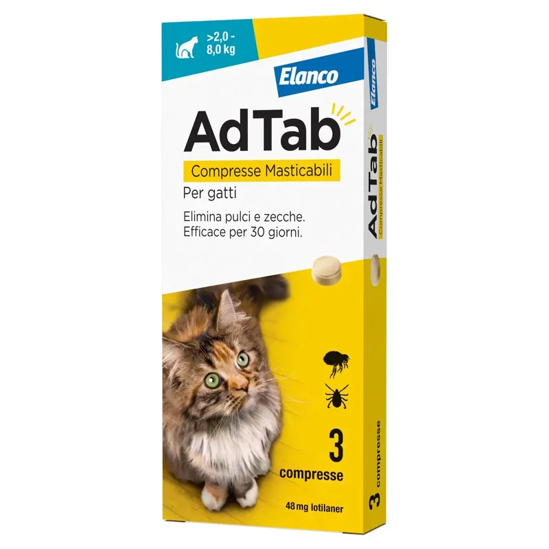 Lage Kosten Antiparassitario AdTab Per Gatti 2-8kg 3 Compresse Masticabili 48mg