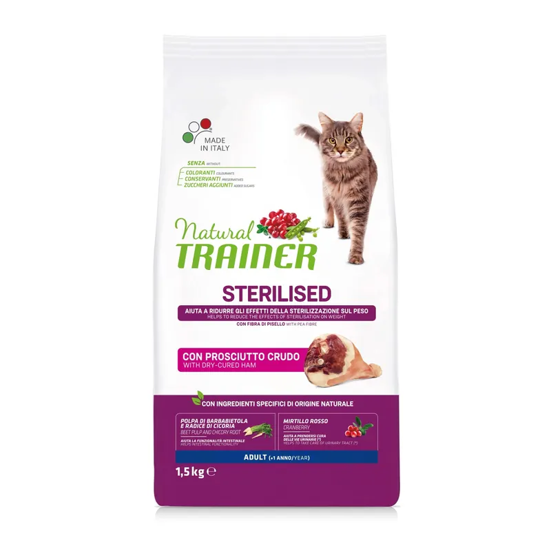 Laatste Versie Cibo secco per gatti Natural Trainer prosciutto&fibra di pisello 1,5 kg