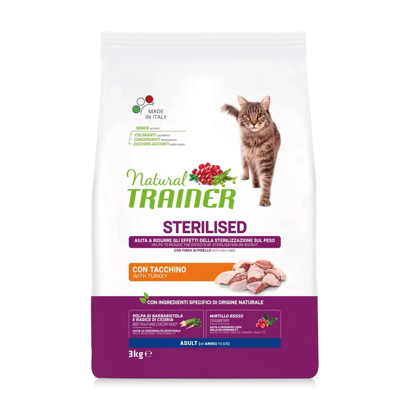 Cibo secco per gatti Natural Trainer cat sterilized adulto tacchino 3 kg Beperkt Aanbod