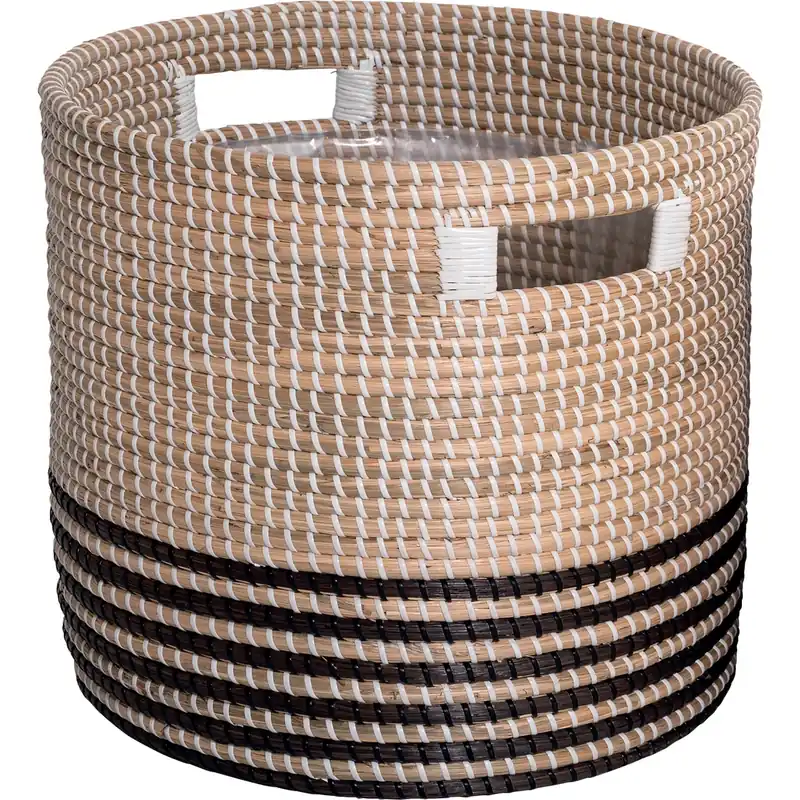 Beperkt Aanbod Vaso per piante con manici in seagrass 24x23x23 cm inserti neri