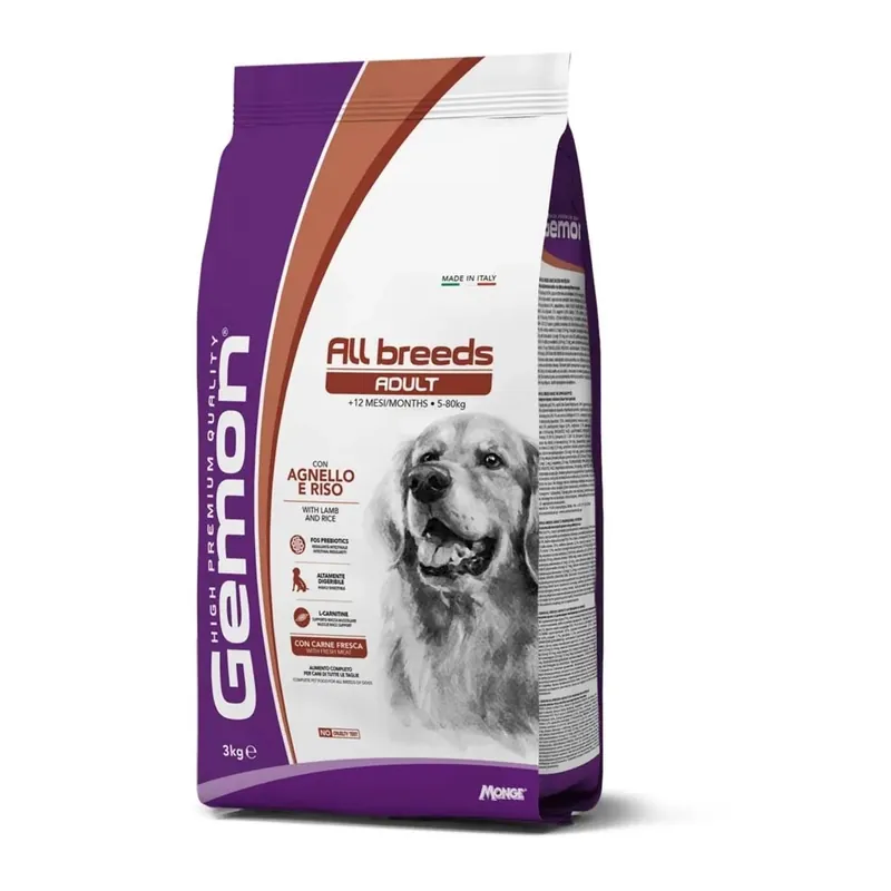 Gratis Retour Cibo secco per cani Agnello e Riso Gemon medium Adult 3 kg