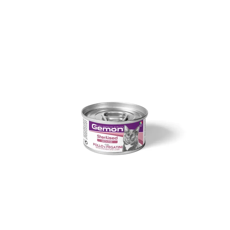 Fabrieksprijs Cibo umido per gatti Monge Gemon pollo e fegatini lattina mousse 85 g