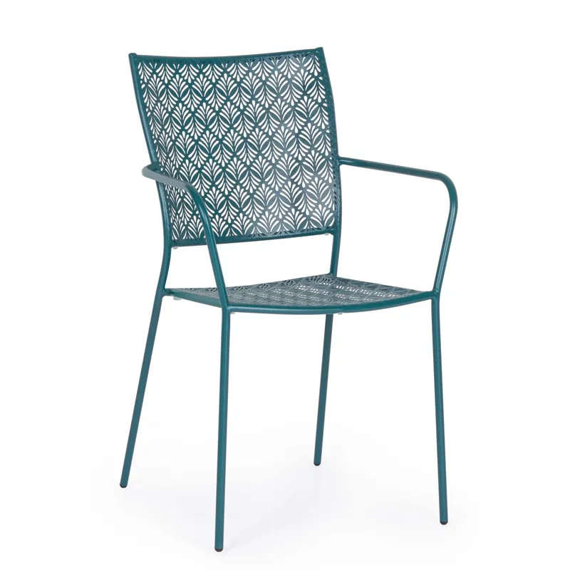 Sedia da giardino con braccioli impilabile Lizette Ocean in acciaio blu Koop Online
