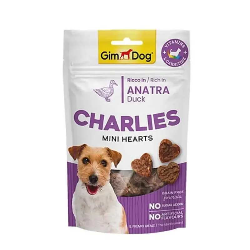 Betaalbaar Snack per cani GimDog CHARLIES Mini Hearts Anatra 70 g