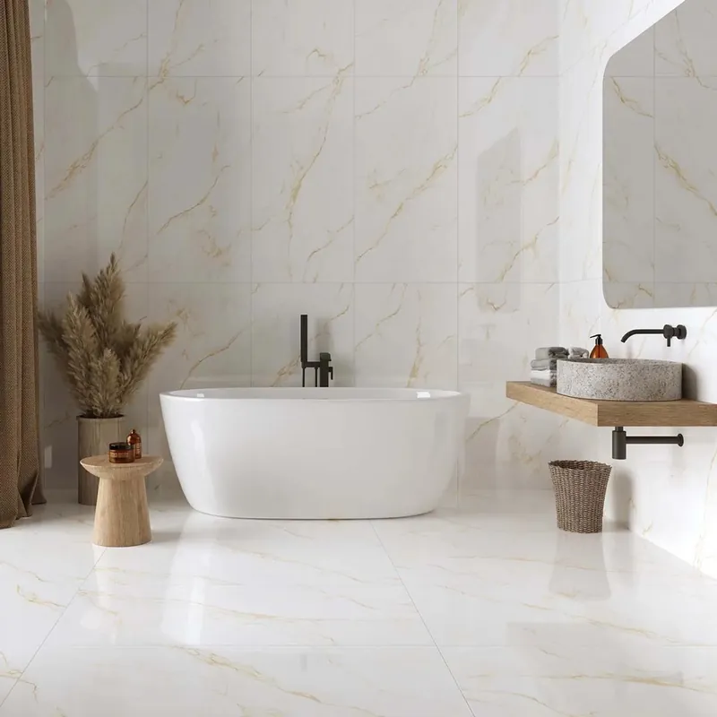 Piastrella in gres effetto marmo venato oro 60x120 cm 1,44 m² Express Levering