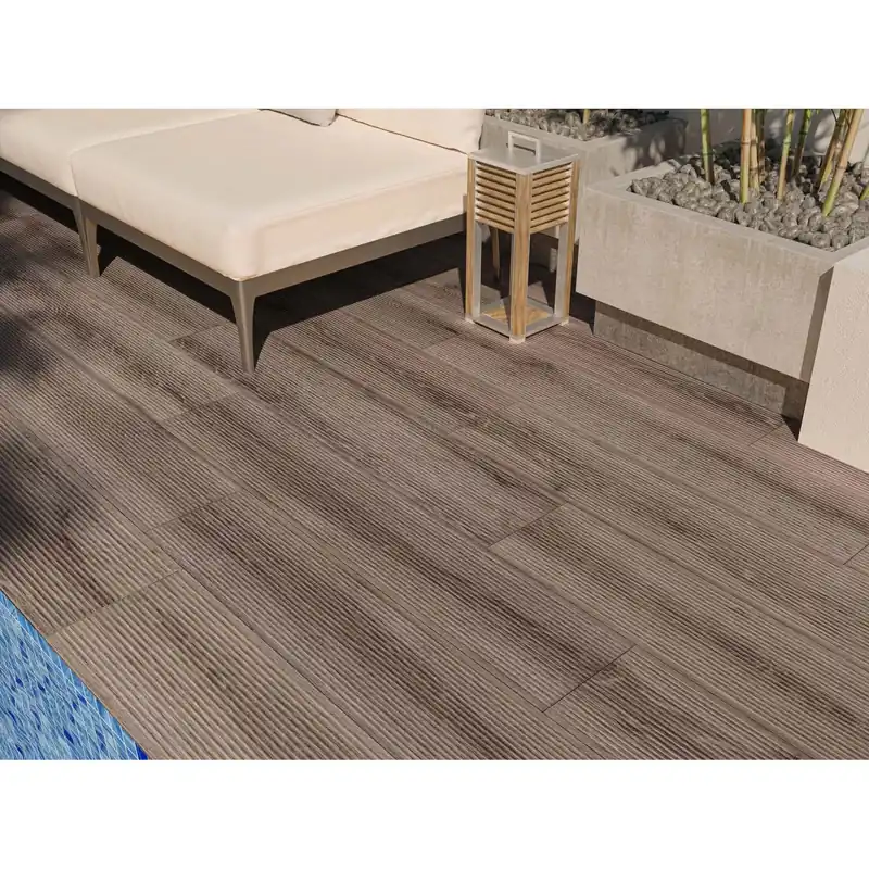 Piastrella in gres porcellanato Borneo legno Noce con decoro 23x120 cm 1,38 m² Koopje