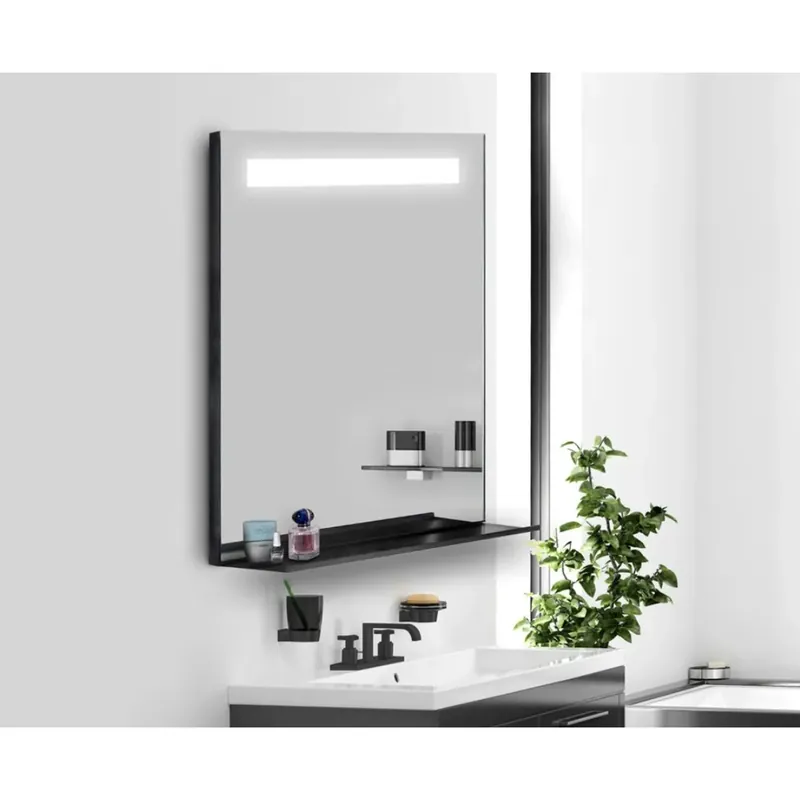 Specchio Led Carol con profilo nero con mensola metallo 80x80 cm Beste Prijs