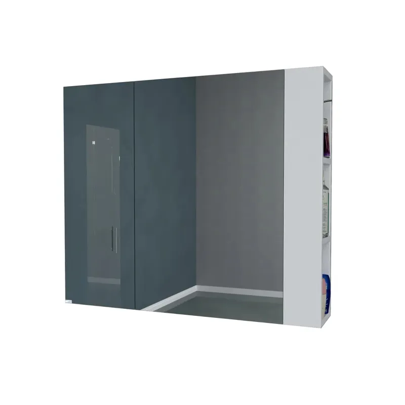 Weekendaanbieding Specchio contenitore bagno a 2 ante e mensole unilaterali 680x800x150 cm bianco
