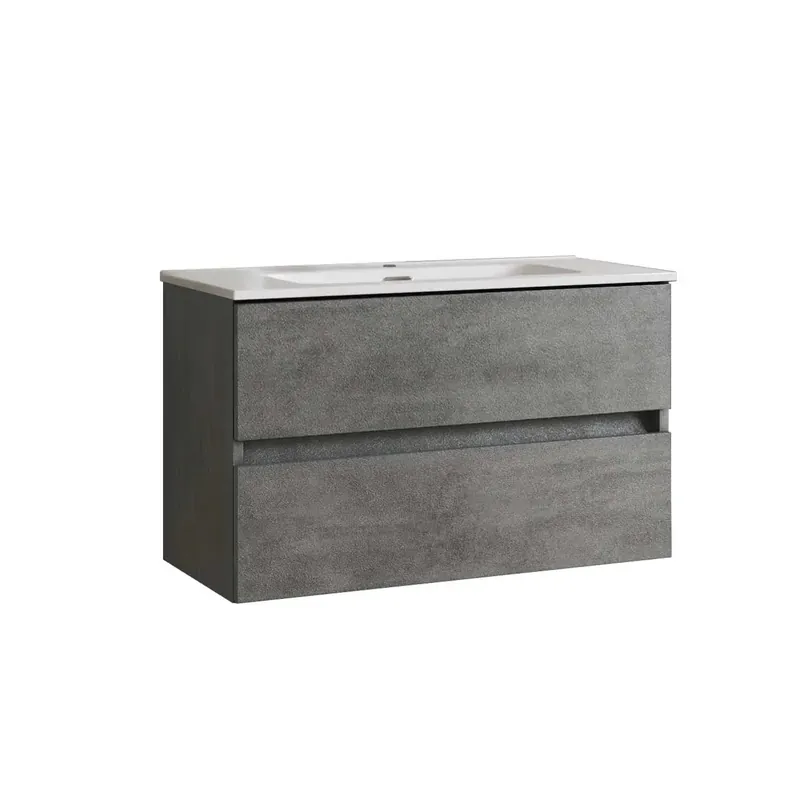 Snelle Levering Mobile bagno lavabo sospeso Chloe 2 cassetti 80 cm cemento