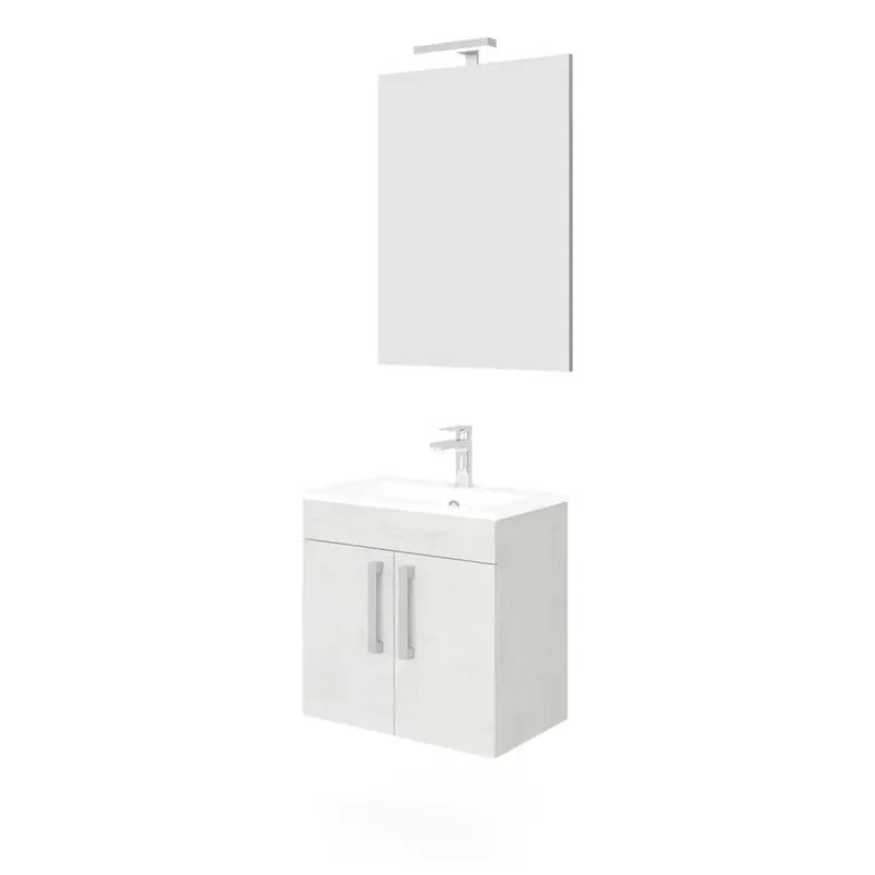 Voordeelprijs Mobile bagno base con lavabo e specchio sospeso 60,5x144x36,5 cm rovere bianco