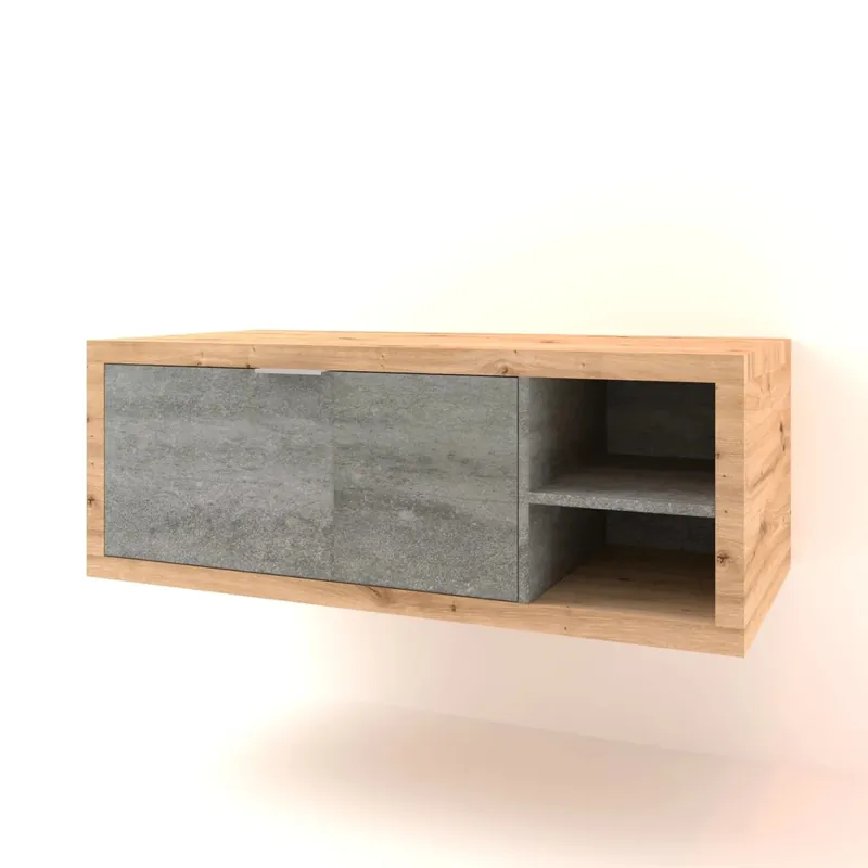 Mobile bagno base lavabo sospeso 110 cm rovere/cemento con mensola dx Aanbieding