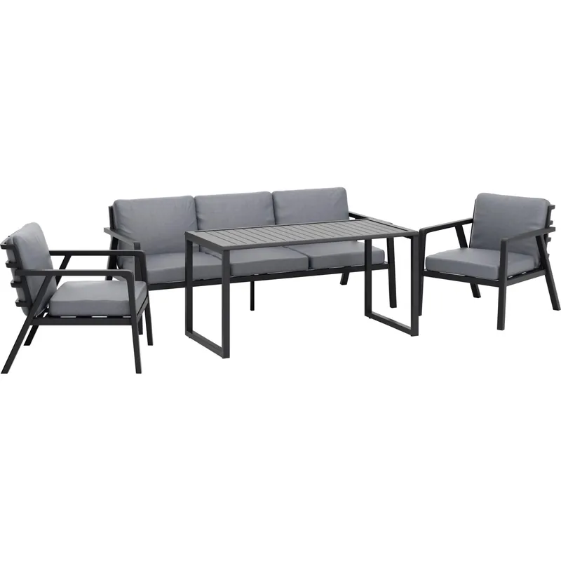 Salotto da giardino Tamworth in allum con cuscini poliestere grigio 4 posti Nu Kopen