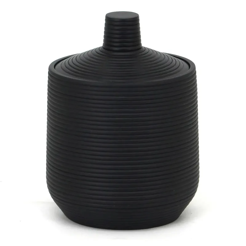 Contenitore bagno Ebony in poliresina nero con coperchio Koopje