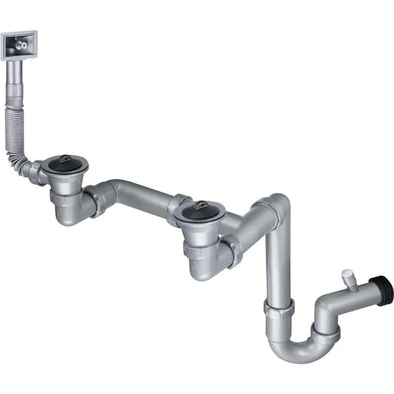 Hete Deal Kit di scarico per lavello in 2 vaschetta Scarico 2 acciaio 30x41x14 cm