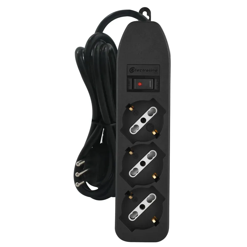Beperkte Voorraad Ciabatta elettrica 3 prese polivalenti cavo 1,5 m H05VV-F 3G0,75 10A nero
