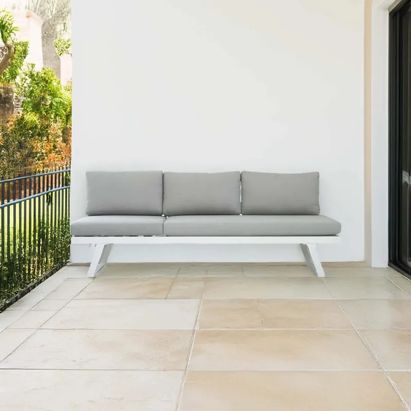 Direct Beschikbaar Salotto da giardino angolare in alluminio con cuscini bianco 3 posti