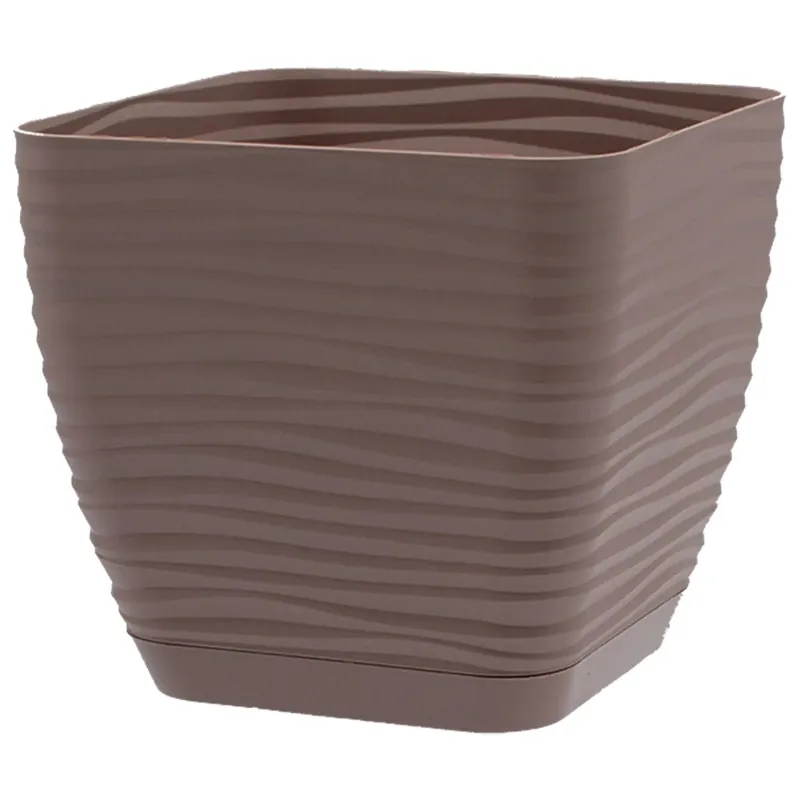 Shop Nu Vaso per piante Sahara in plastica con sottovaso 14x15x15 cm tortora