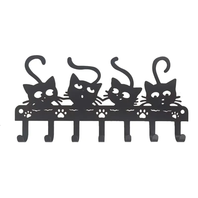 Koop Vandaag Portachiavi da parete in ferro "quattro gatti" nero opaco