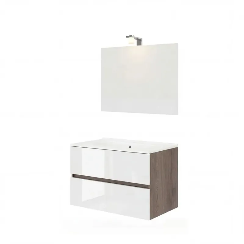 Mobile bagno Cube con lavabo e specchio noce-bianco L81,5xP46,5xH115,4cm Gereduceerde Prijs