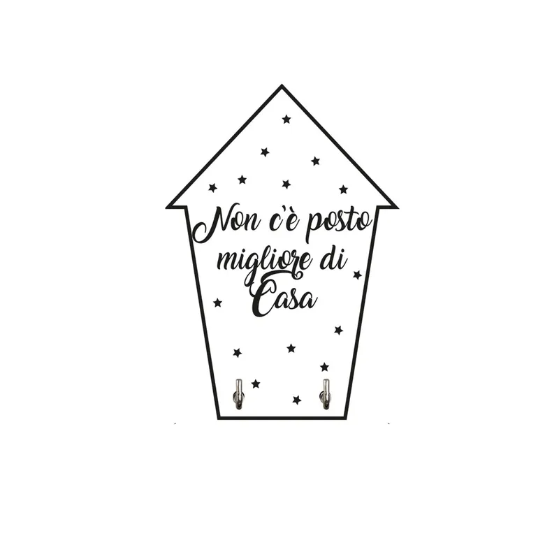 Direct Beschikbaar Gancio adesivo in mdf a forma di casa con frase 10 x 7 x 0,6 cm
