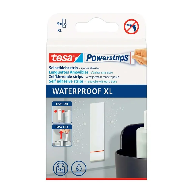 Nastro biadesivo a strisce removibile Tesa Powerstrips Waterproof XL 9 pz Nu Kopen