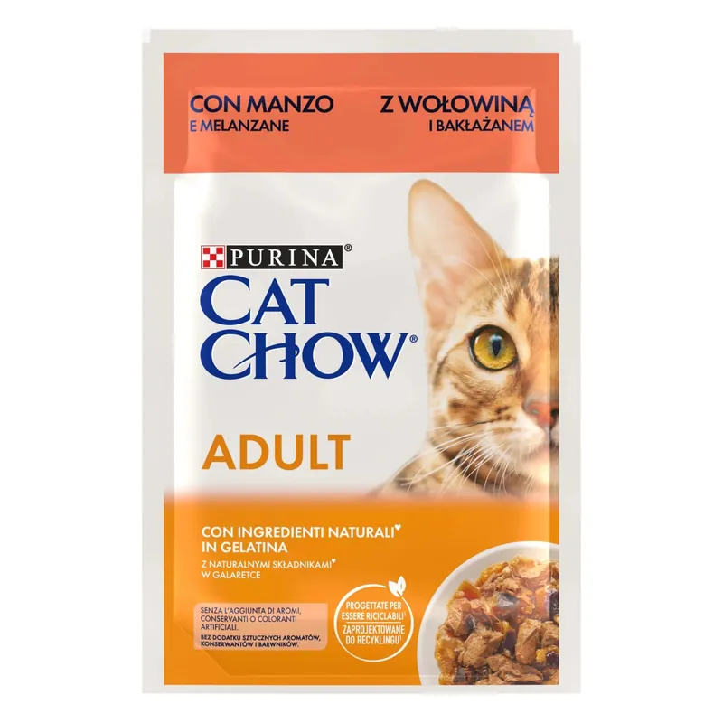 Beperkte Voorraad Cibo umido per gatti Purina Cat Chow con manzo e melanzane busta 85 g