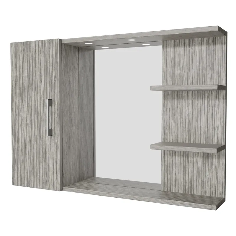 Specchio con armadietto e mensole 83x58 cm grigio venato Clivia Beperkt Aanbod