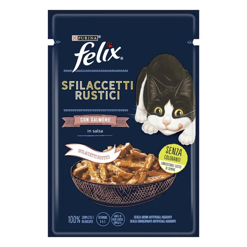 Gratis Retour Cibo umido per gatti Felix Straccetti rustici salmone 80 g