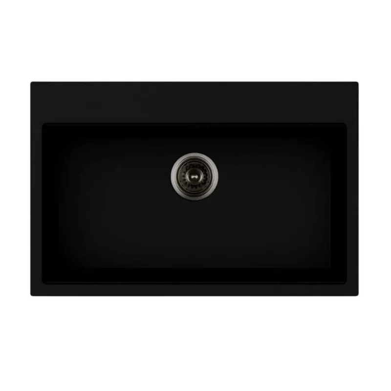 Veilige Betaling Lavello da incasso in quarzo 1 vasca 78x51 cm nero