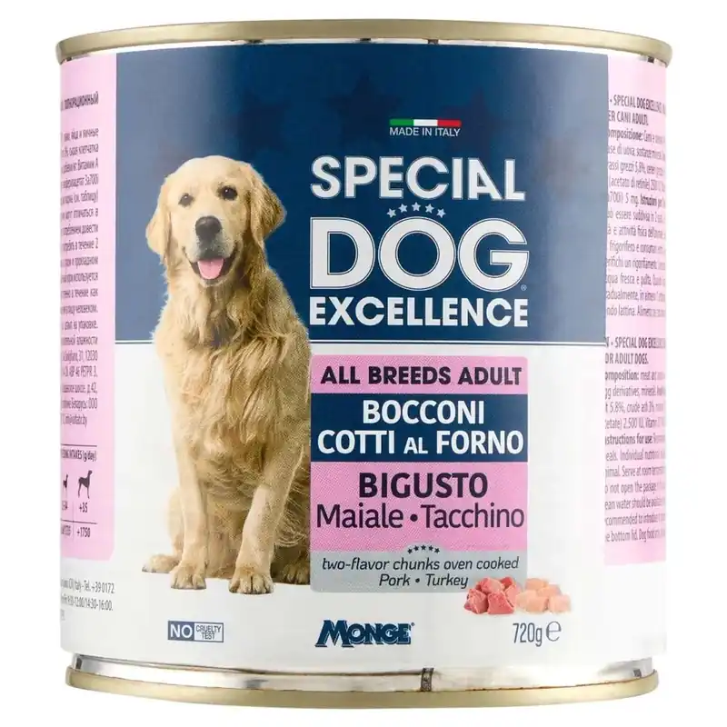 Speciale Aanbieding Cibo umido per cani Special dog excel bocc maiale/tacchino 720 g