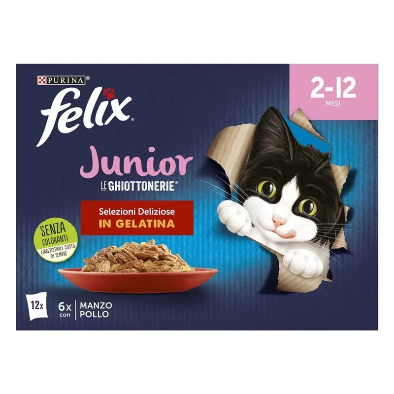 Seizoensaanbieding Cibo umido per gatti FELIX® Le Ghiottonerie™ Junior manzo/pollo 12x85 g