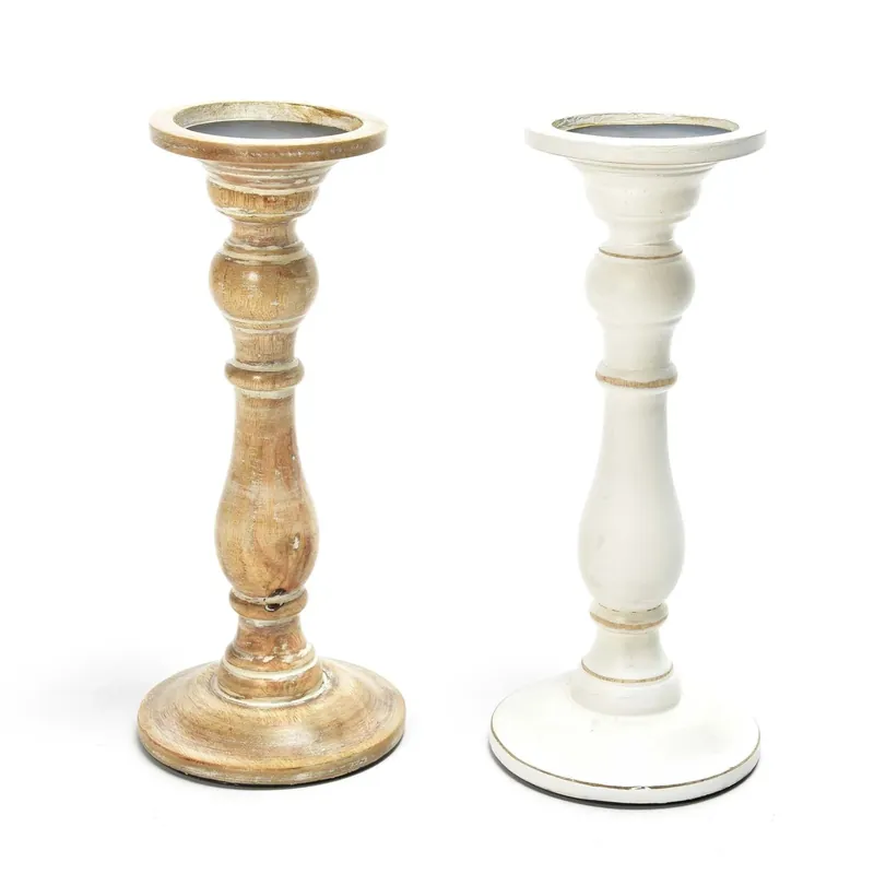 Portacandela in legno Ø12,6xH29 cm colori assortiti Finale Uitverkoop