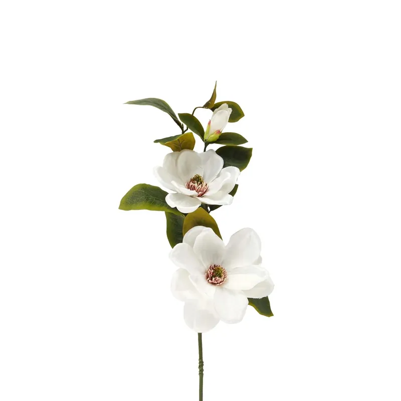 Gereduceerde Prijs Magnolia finta 2 fiori con bocciolo in plastica e poliestere H84 cm bianca
