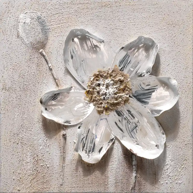 Speciale Aanbieding Dipinto su tela soggetto fiore in rilievo 30 x 30 cm