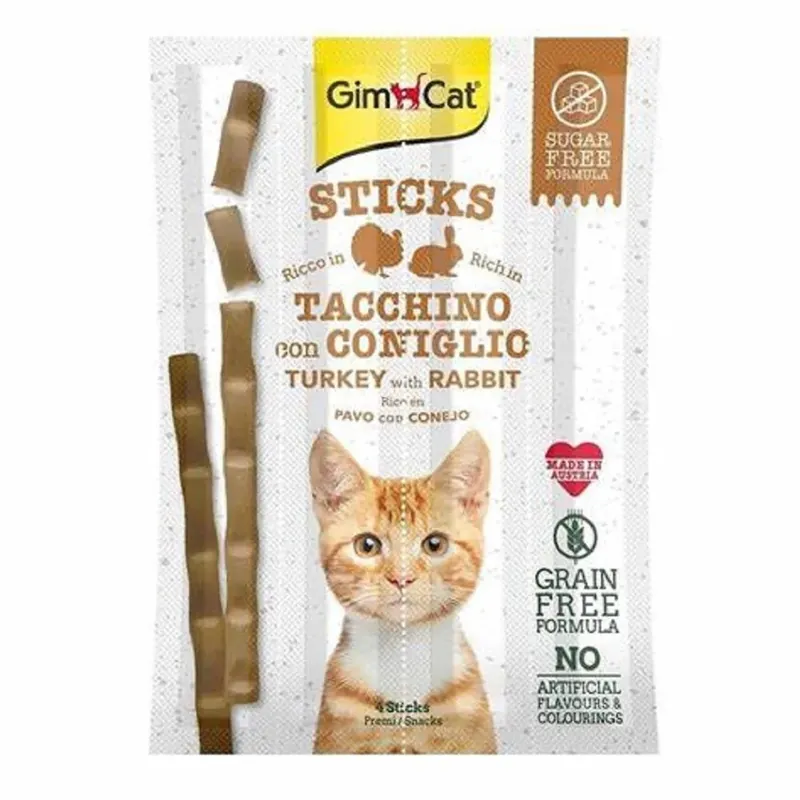 Snack per gatti Gimcat Stick tacchino e coniglio 4x20 g Gratis Retour
