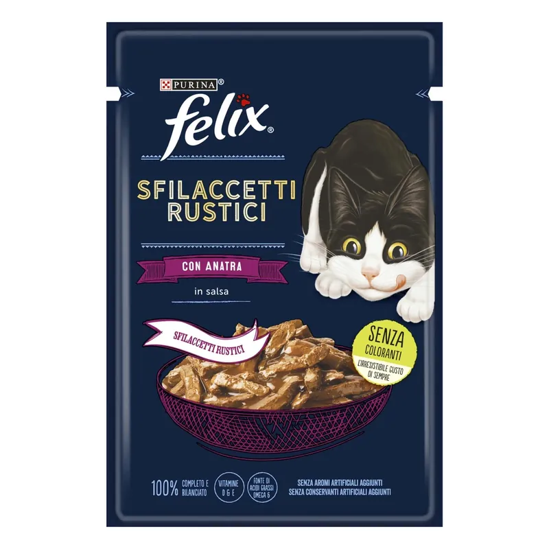 Direct Beschikbaar Cibo umido per gatti Felix Straccetti rustici anatra 80 g